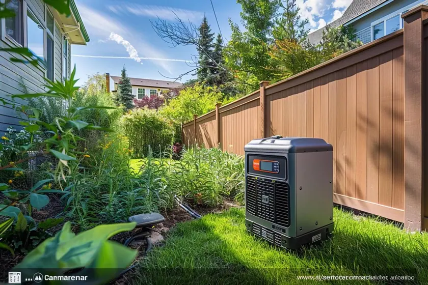 Génératrice résidentielle automatique installée sur une dalle à l'extérieur d'une maison