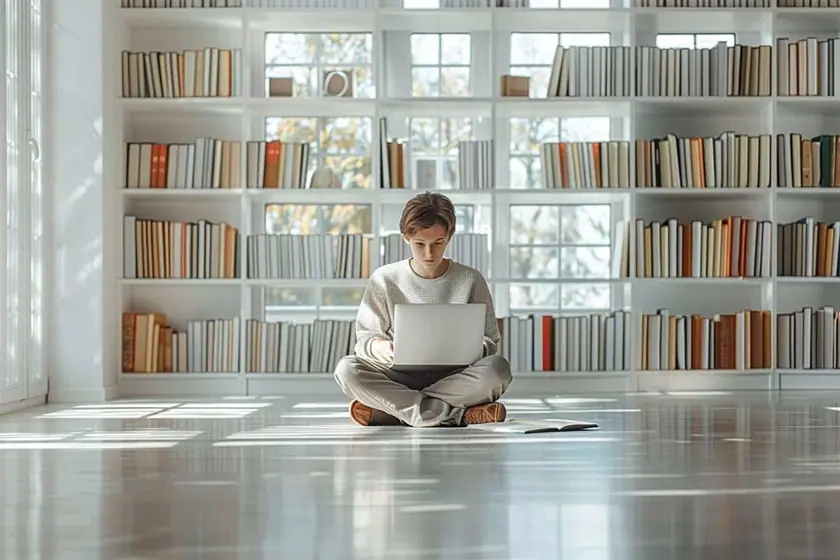 Bureau avec micro sur pied, écran affichant un plan de cours et notes manuscrites annotées