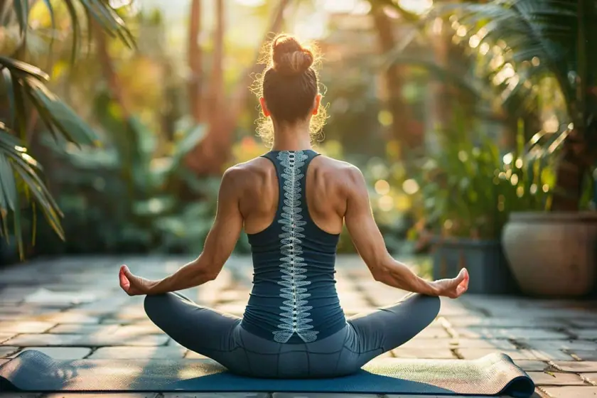 Personne en posture de yoga sur un tapis, dos allongé et épaules ouvertes, près d'une fenêtre