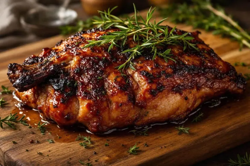 Deux magrets de canard crus posés côté peau sur une planche, le gras quadrillé au couteau