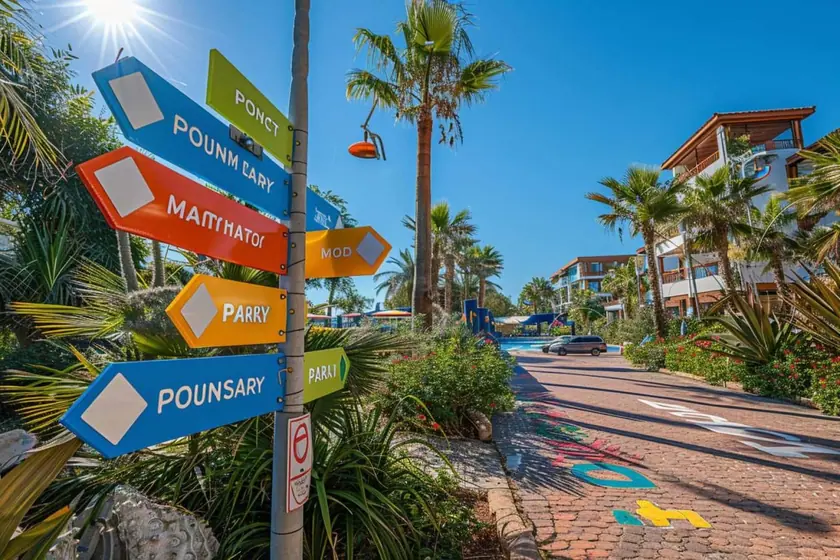 Plaque d'accueil et pictogrammes fixés près de la porte d'entrée d'un logement de vacances