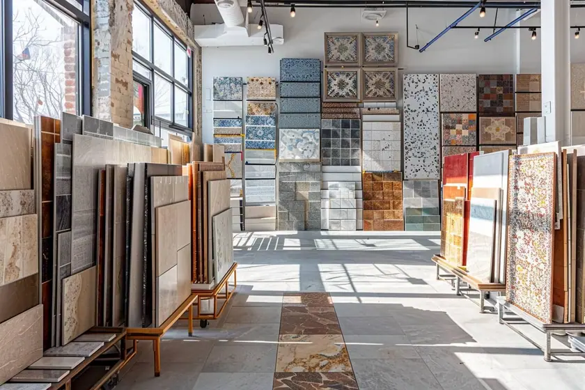 Salle de bains rénovée avec carrelage en grès cérame grand format et faïence murale