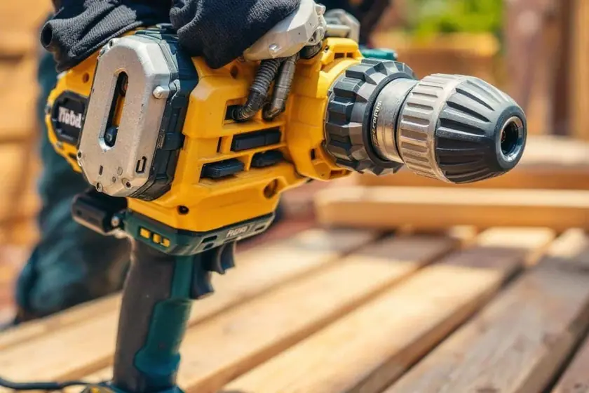 Pose de lames de terrasse en bois avec une visseuse à choc sans fil